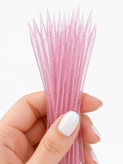 Manikyur va pedikyur uchun yog‘och tayoqchalar, 9,5 sm, 50 dona, plastik kristalli — 3